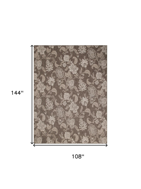 HomeRoots 9' X 12' Brown and Ivory Floral Area Rug - Durable, Versatile Design for Indoor and Outdoor Spaces 551366
