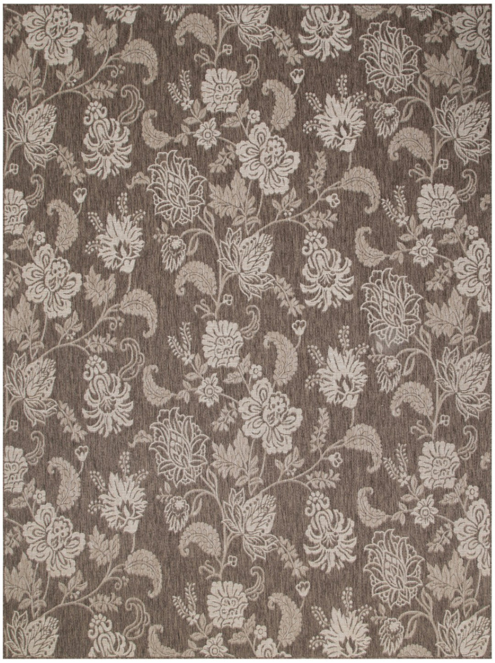 HomeRoots 9' X 12' Brown and Ivory Floral Area Rug - Durable, Versatile Design for Indoor and Outdoor Spaces 551366