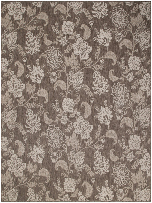 HomeRoots 9' X 12' Brown and Ivory Floral Area Rug - Durable, Versatile Design for Indoor and Outdoor Spaces 551366