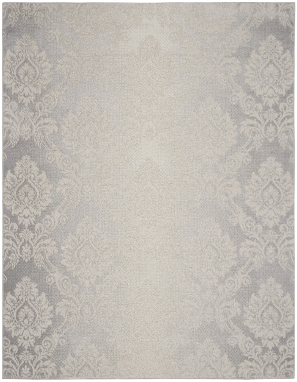Homeroots 9' X 12' Gray And Ivory Damask Distressed Non Skid Area Rug  Polypropylene,Polyester 551369