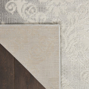 HomeRoots 8' Elegant Ivory and Gray Damask Area Rug – Distressed Non-Skid Design for Timeless Living Spaces 9' X 12' 551369