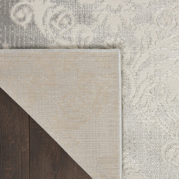 HomeRoots 8' Elegant Ivory and Gray Damask Area Rug – Distressed Non-Skid Design for Timeless Living Spaces 9' X 12' 551369