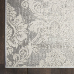 Homeroots 9' X 12' Gray And Ivory Damask Distressed Non Skid Area Rug  Polypropylene,Polyester 551369