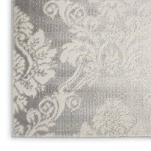 HomeRoots 8' Elegant Ivory and Gray Damask Area Rug – Distressed Non-Skid Design for Timeless Living Spaces 9' X 12' 551369