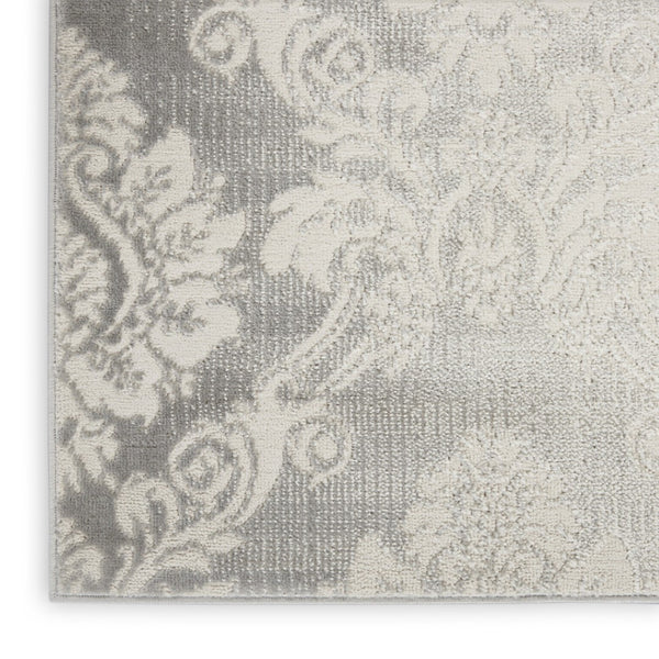 HomeRoots 8' Elegant Ivory and Gray Damask Area Rug – Distressed Non-Skid Design for Timeless Living Spaces 9' X 12' 551369