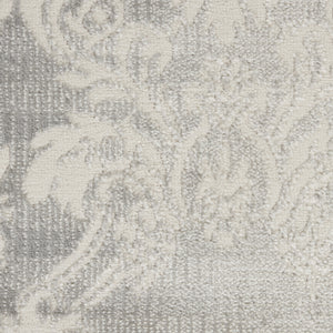 Homeroots 9' X 12' Gray And Ivory Damask Distressed Non Skid Area Rug  Polypropylene,Polyester 551369