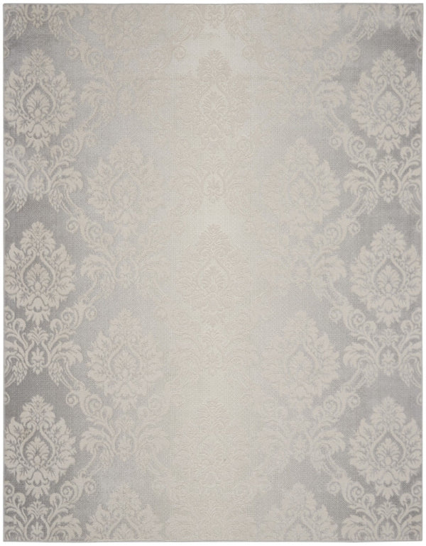 HomeRoots 8' Elegant Ivory and Gray Damask Area Rug – Distressed Non-Skid Design for Timeless Living Spaces 9' X 12' 551369