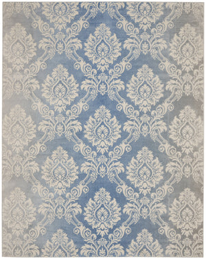 Homeroots 9' X 12' Blue And Ivory Damask Distressed Non Skid Area Rug  Polypropylene,Polyester 551370