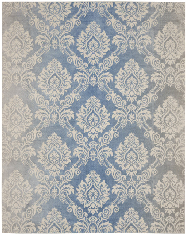 Homeroots 9' X 12' Blue And Ivory Damask Distressed Non Skid Area Rug  Polypropylene,Polyester 551370