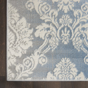 Homeroots 9' X 12' Blue And Ivory Damask Distressed Non Skid Area Rug  Polypropylene,Polyester 551370
