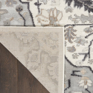HomeRoots 8' Elegant Ivory, Black & Gray Floral Non-Skid Area Rug for Timeless Style & Durability in Your Home 9' X 12' 551371