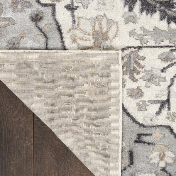 HomeRoots 8' Elegant Ivory, Black & Gray Floral Non-Skid Area Rug for Timeless Style & Durability in Your Home 9' X 12' 551371