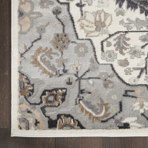 HomeRoots 8' Elegant Ivory, Black & Gray Floral Non-Skid Area Rug for Timeless Style & Durability in Your Home 9' X 12' 551371