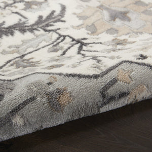 HomeRoots 8' Elegant Ivory, Black & Gray Floral Non-Skid Area Rug for Timeless Style & Durability in Your Home 9' X 12' 551371