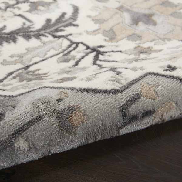 HomeRoots 8' Elegant Ivory, Black & Gray Floral Non-Skid Area Rug for Timeless Style & Durability in Your Home 9' X 12' 551371