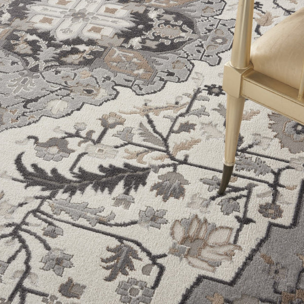 HomeRoots 8' Elegant Ivory, Black & Gray Floral Non-Skid Area Rug for Timeless Style & Durability in Your Home 9' X 12' 551371