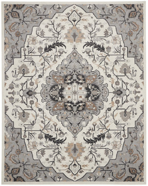 HomeRoots 8' Elegant Ivory, Black & Gray Floral Non-Skid Area Rug for Timeless Style & Durability in Your Home 9' X 12' 551371