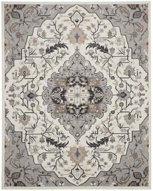HomeRoots 8' Elegant Ivory, Black & Gray Floral Non-Skid Area Rug for Timeless Style & Durability in Your Home 9' X 12' 551371