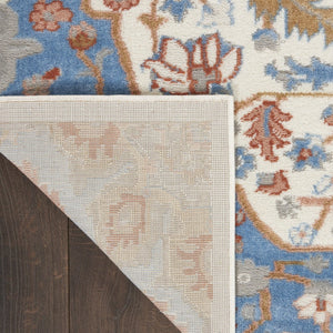 HomeRoots 8' Ivory and Blue Floral Area Rug - Durable, Non-Skid, Transitional Design for Timeless Elegance 9' X 12' 551372