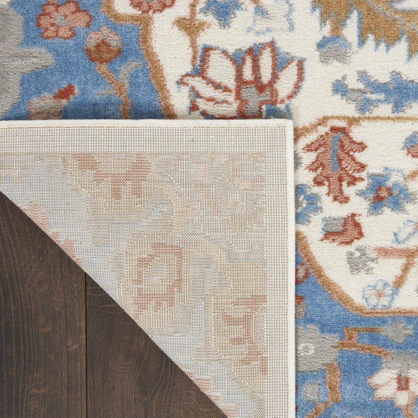 HomeRoots 8' Ivory and Blue Floral Area Rug - Durable, Non-Skid, Transitional Design for Timeless Elegance 9' X 12' 551372