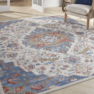 HomeRoots 8' Ivory and Blue Floral Area Rug - Durable, Non-Skid, Transitional Design for Timeless Elegance 9' X 12' 551372