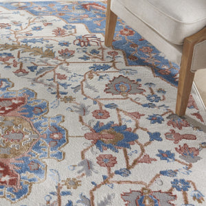 HomeRoots 8' Ivory and Blue Floral Area Rug - Durable, Non-Skid, Transitional Design for Timeless Elegance 9' X 12' 551372