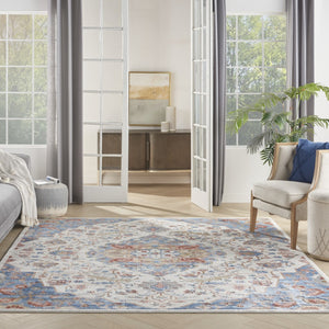HomeRoots 8' Ivory and Blue Floral Area Rug - Durable, Non-Skid, Transitional Design for Timeless Elegance 9' X 12' 551372