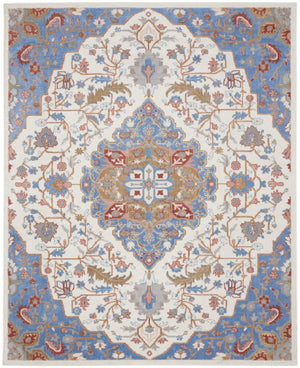 HomeRoots 8' Ivory and Blue Floral Area Rug - Durable, Non-Skid, Transitional Design for Timeless Elegance 9' X 12' 551372