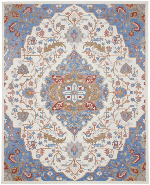 HomeRoots 8' Ivory and Blue Floral Area Rug - Durable, Non-Skid, Transitional Design for Timeless Elegance 9' X 12' 551372