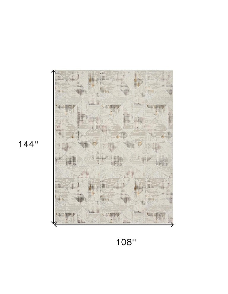 Cream Geometric Polyester Area Rug Power Loomed for Living Room Dining or Bedroom Spaces