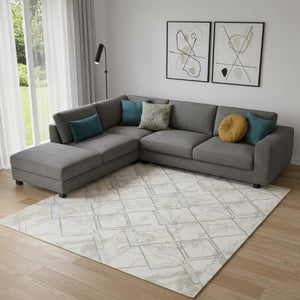 9x12 Cream Geometric Area Rug Power Loomed Polyester for Living Room or Dining