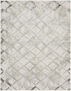 HomeRoots 9x12 Cream Geometric Area Rug Power Loomed Polyester for Living Room or Dining 551374