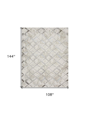9x12 Cream Geometric Area Rug Power Loomed Polyester for Living Room or Dining