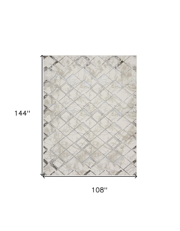 9x12 Cream Geometric Area Rug Power Loomed Polyester for Living Room or Dining