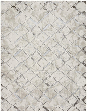 9x12 Cream Geometric Area Rug Power Loomed Polyester for Living Room or Dining