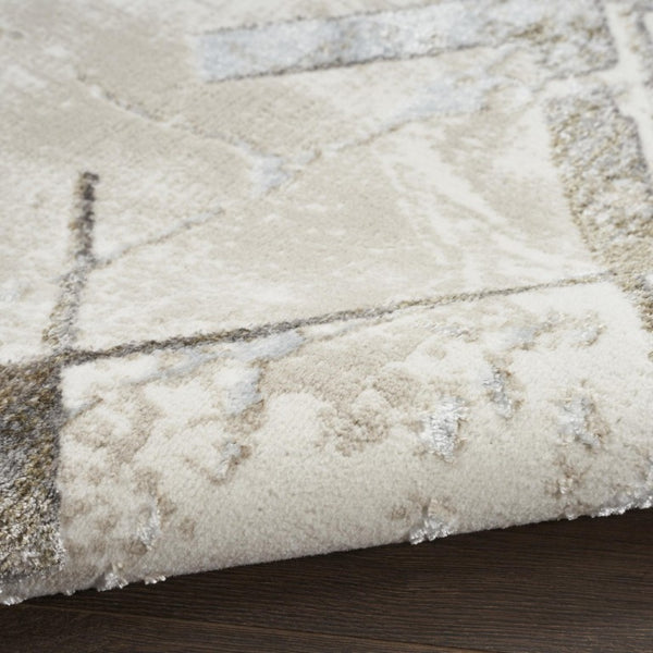9x12 Cream Geometric Area Rug Power Loomed Polyester for Living Room or Dining