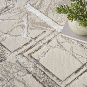 9x12 Cream Geometric Area Rug Power Loomed Polyester for Living Room or Dining