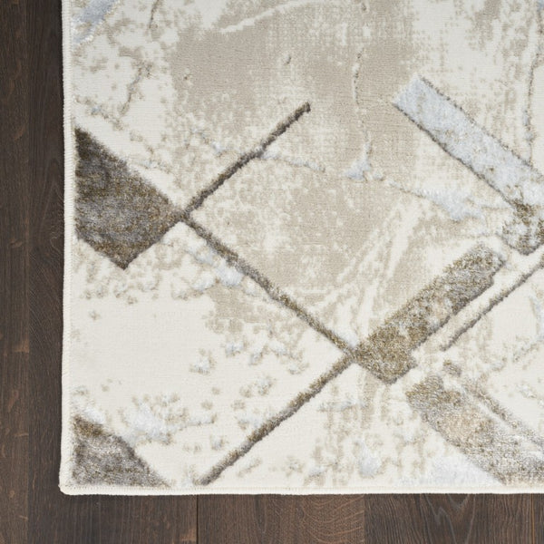 9x12 Cream Geometric Area Rug Power Loomed Polyester for Living Room or Dining