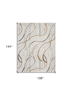 Homeroots 9' X 12' Ivory Black And Brown Abstract Non Skid Area Rug  Polyester 551377