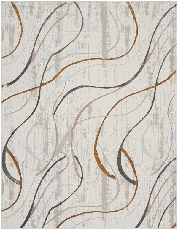 HomeRoots 5' Modern Abstract Area Rug in Ivory, Black, and Brown - Non-Skid, Durable, Easy Care for Any Room 9' X 12' 551377