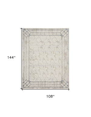 Homeroots 9' X 12' Ivory Black And Taupe Geometric Non Skid Area Rug  Polyester 551378