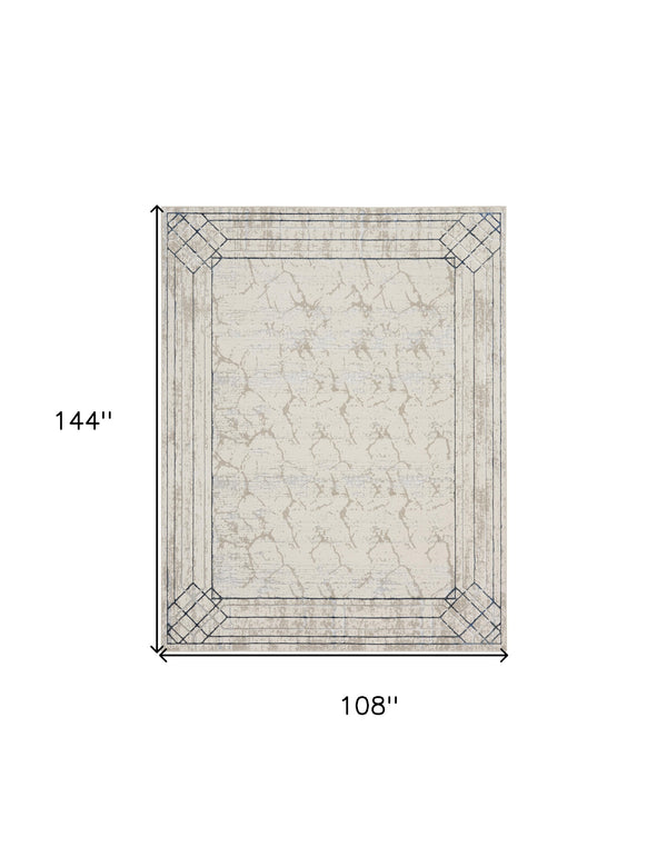Homeroots 9' X 12' Ivory Black And Taupe Geometric Non Skid Area Rug  Polyester 551378