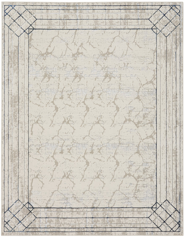 Homeroots 9' X 12' Ivory Black And Taupe Geometric Non Skid Area Rug  Polyester 551378