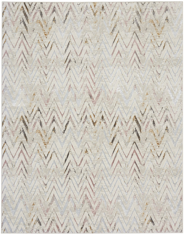 Homeroots 9' X 12' Ivory Black And Gray Chevron Distressed Non Skid Area Rug  Polyester 551379