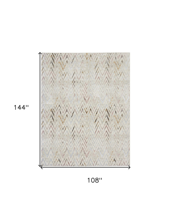 Homeroots 9' X 12' Ivory Black And Gray Chevron Distressed Non Skid Area Rug  Polyester 551379