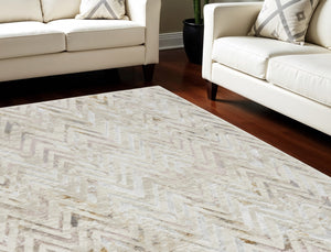 Homeroots 9' X 12' Ivory Black And Gray Chevron Distressed Non Skid Area Rug  Polyester 551379