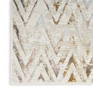 HomeRoots 5' Distressed Chevron Area Rug in Beige, Blue, and Ivory - Soft, Durable, Non-Skid Design for Modern Homes 9' X 12' 551379