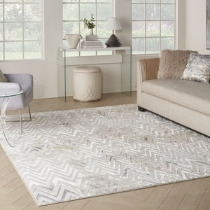 HomeRoots 5' Distressed Chevron Area Rug in Beige, Blue, and Ivory - Soft, Durable, Non-Skid Design for Modern Homes 9' X 12' 551379
