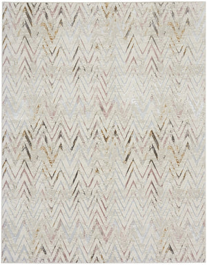 HomeRoots 5' Distressed Chevron Area Rug in Beige, Blue, and Ivory - Soft, Durable, Non-Skid Design for Modern Homes 9' X 12' 551379
