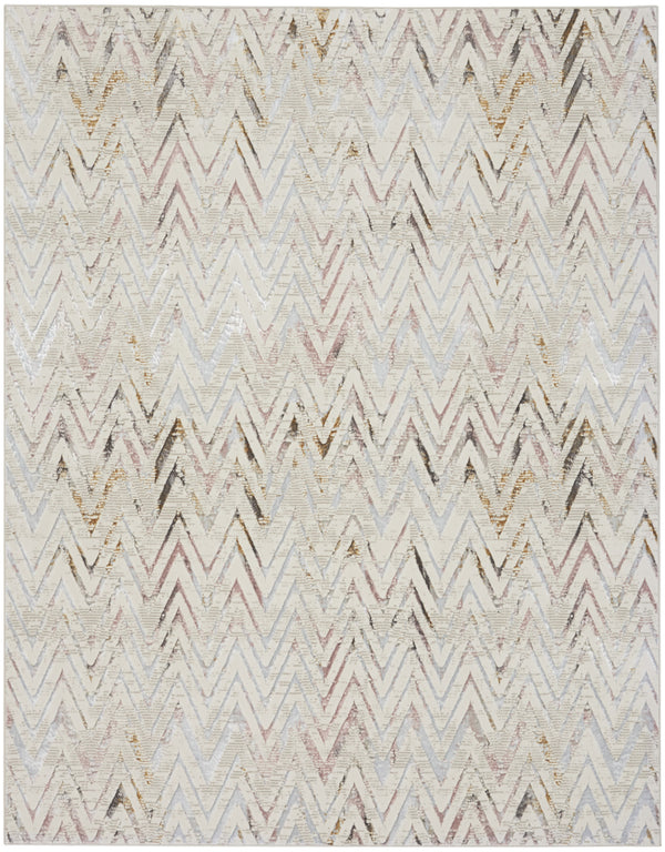 Homeroots 9' X 12' Ivory Black And Gray Chevron Distressed Non Skid Area Rug  Polyester 551379